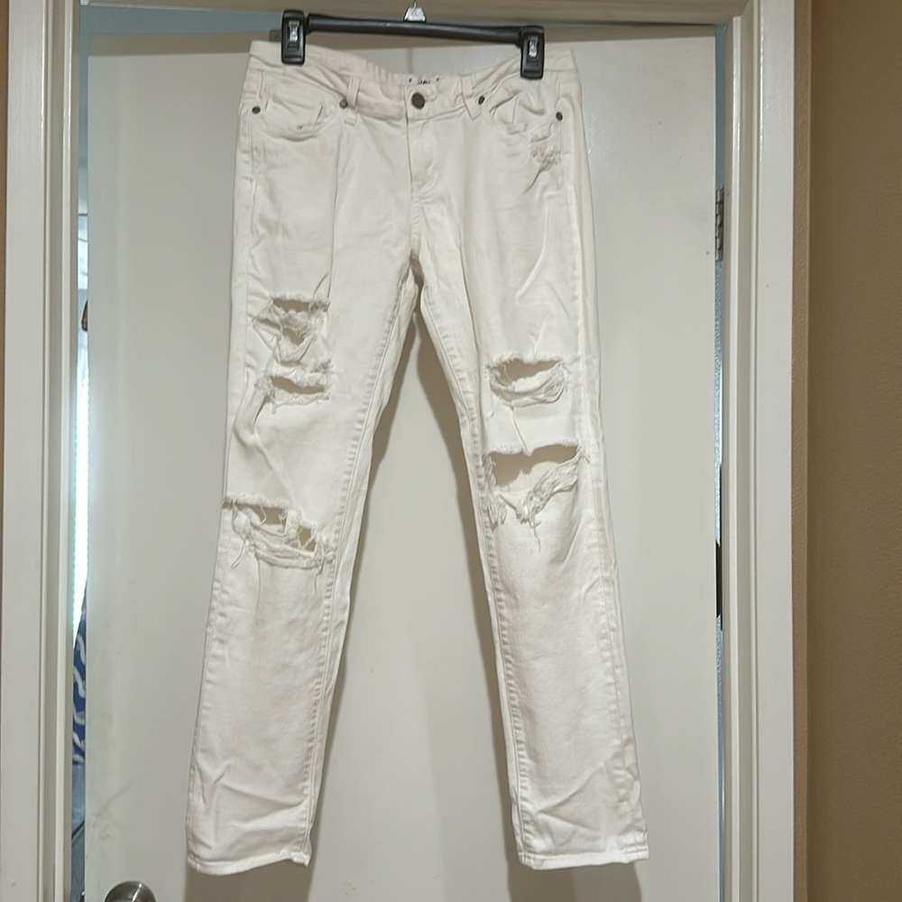 Euc Paige white denim distressed skinny jeans size 26 or size 4